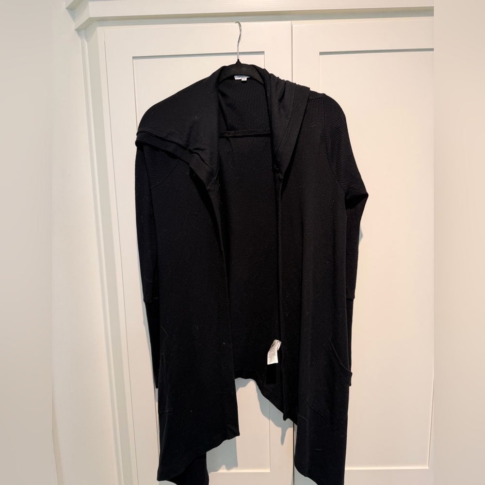 Splendid Hooded Drapes Thermal Black Women's Cardigan - Picture 6 of 7